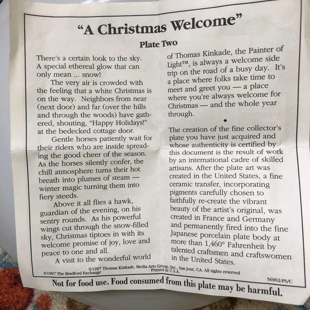 THOMAS KINKADE "A CHRISTMAS WELCOME GATHER AT OUR HOME1997 PLATE & CERT.IFICATE - Picture 5 of 16